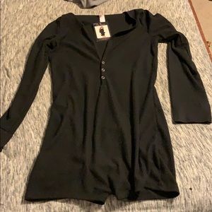 Black romper long johns with back flap